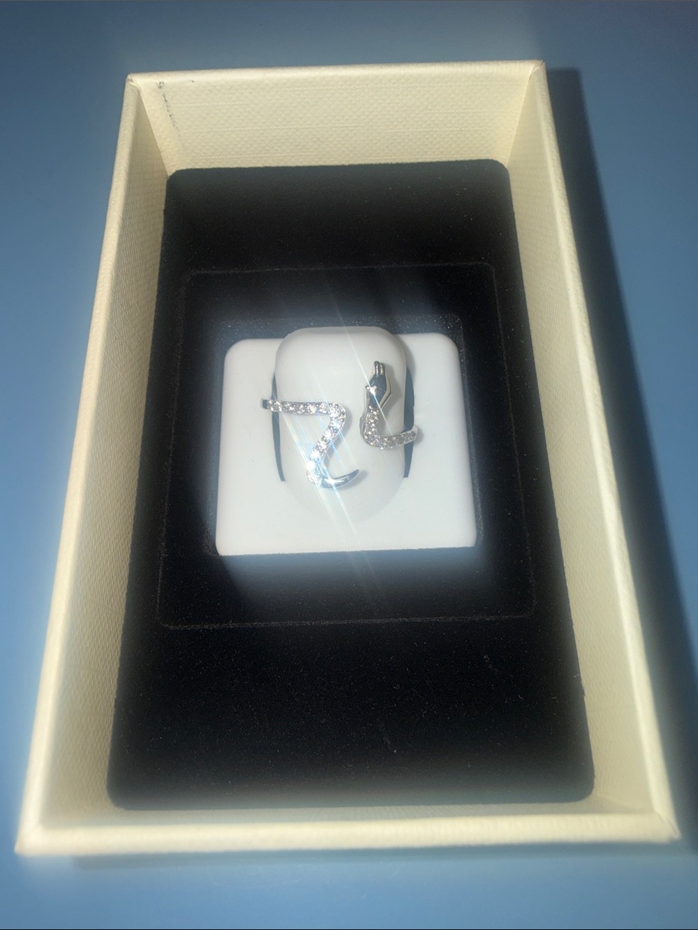 Sterling Silver Spinel Snake Ring - White Crystal Accent
